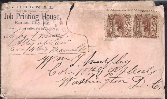 1869 Envelope Postmarked Kansas City, MO